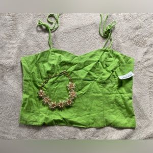 Fitted Linen-Blend Tie-Shoulder Cropped Cami Top for Women